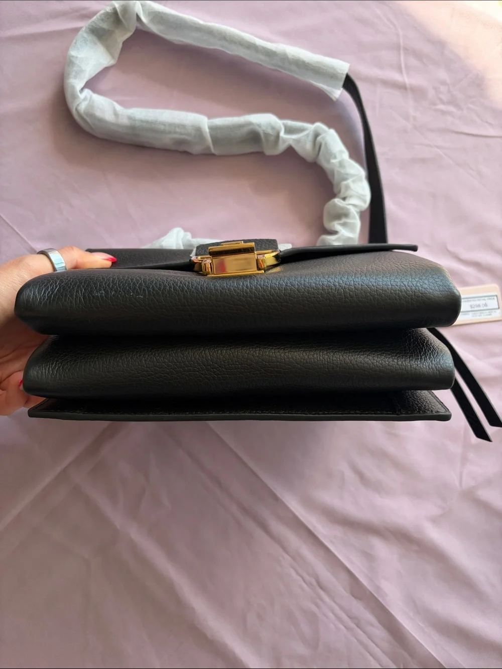 Coccinelle Black Pebble Leather Crossbody Bag with Gold Buckle - Picture 4 of 13